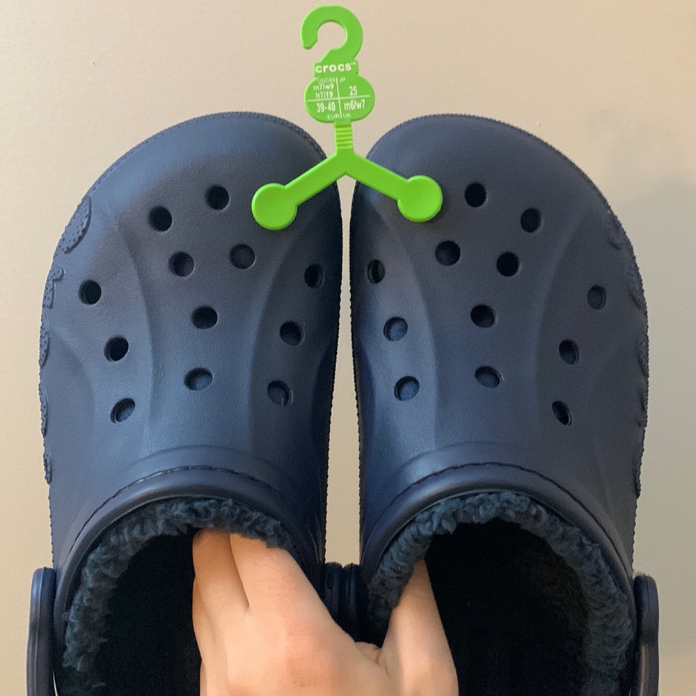 Navy Blue Fur-Lined Crocs - Picture 11 of 13